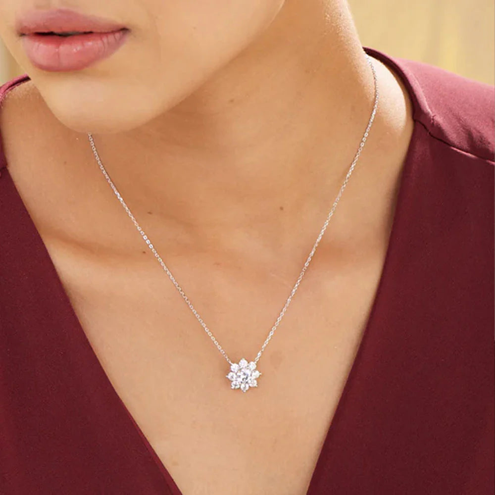 Flower Solitaire Necklace- 925 Silver