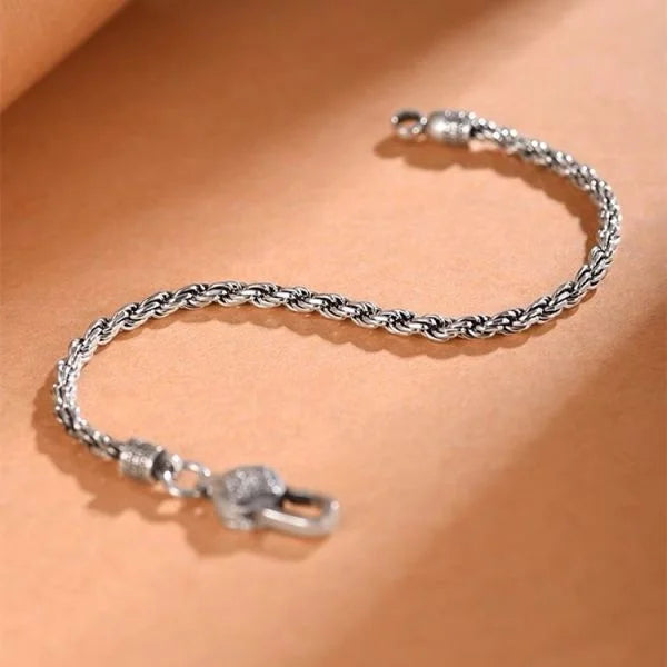 Sterling Silver Fortune Cross Vajra Pestle Hemp Rope Braid Bracelet