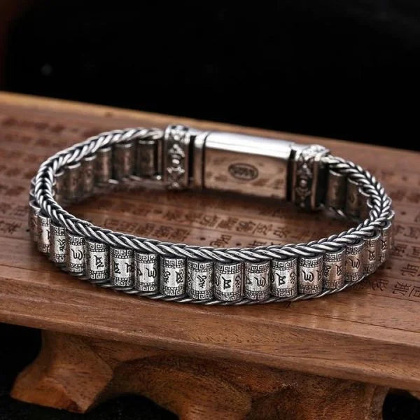 Sterling Silver Buddhist Mantra Vajra Wheels Bracelet