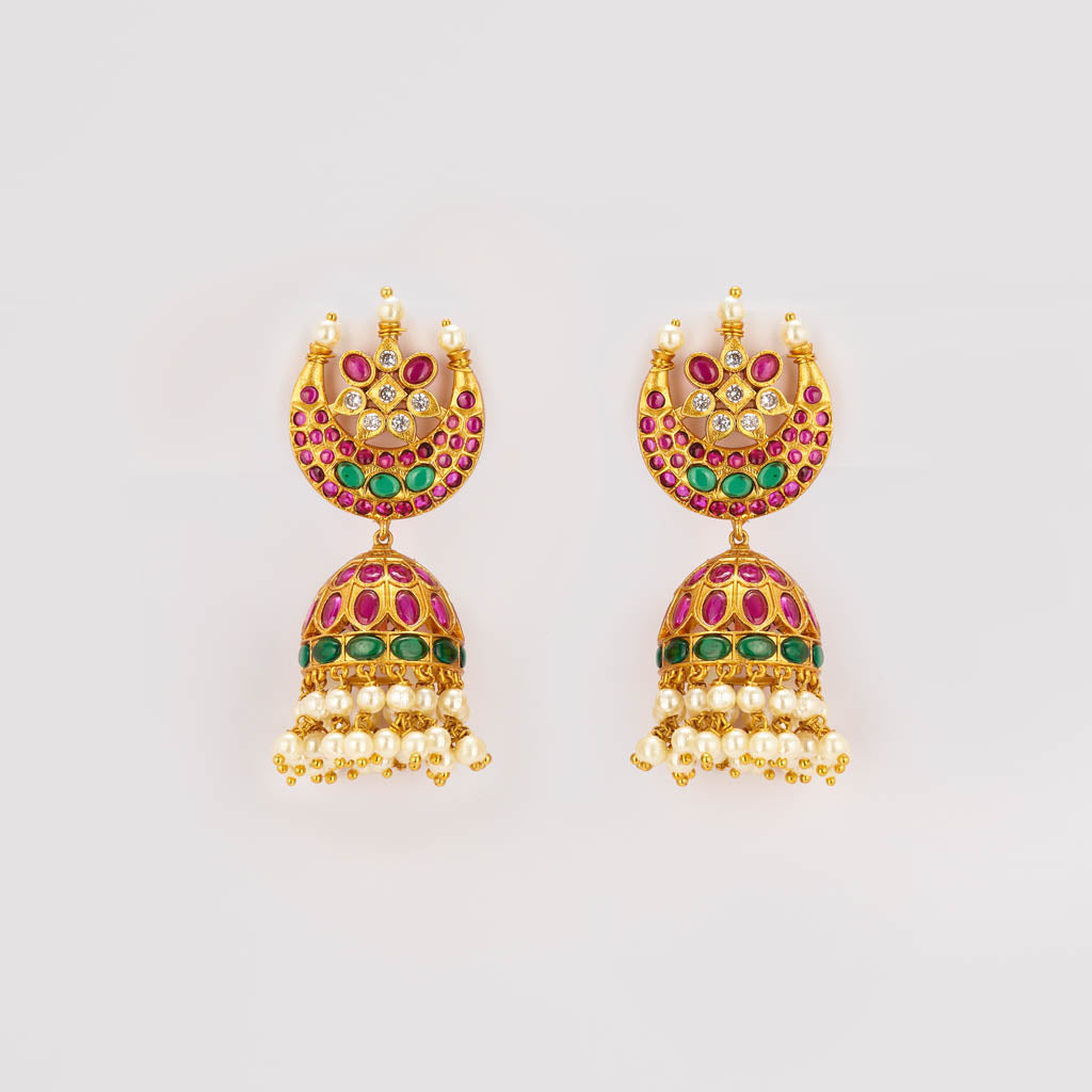 antique pearl stone ruby green jhumkas