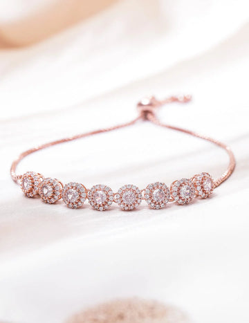 Rose Gold Plated Cubic Zicronia Studded Adjustable Bracelet