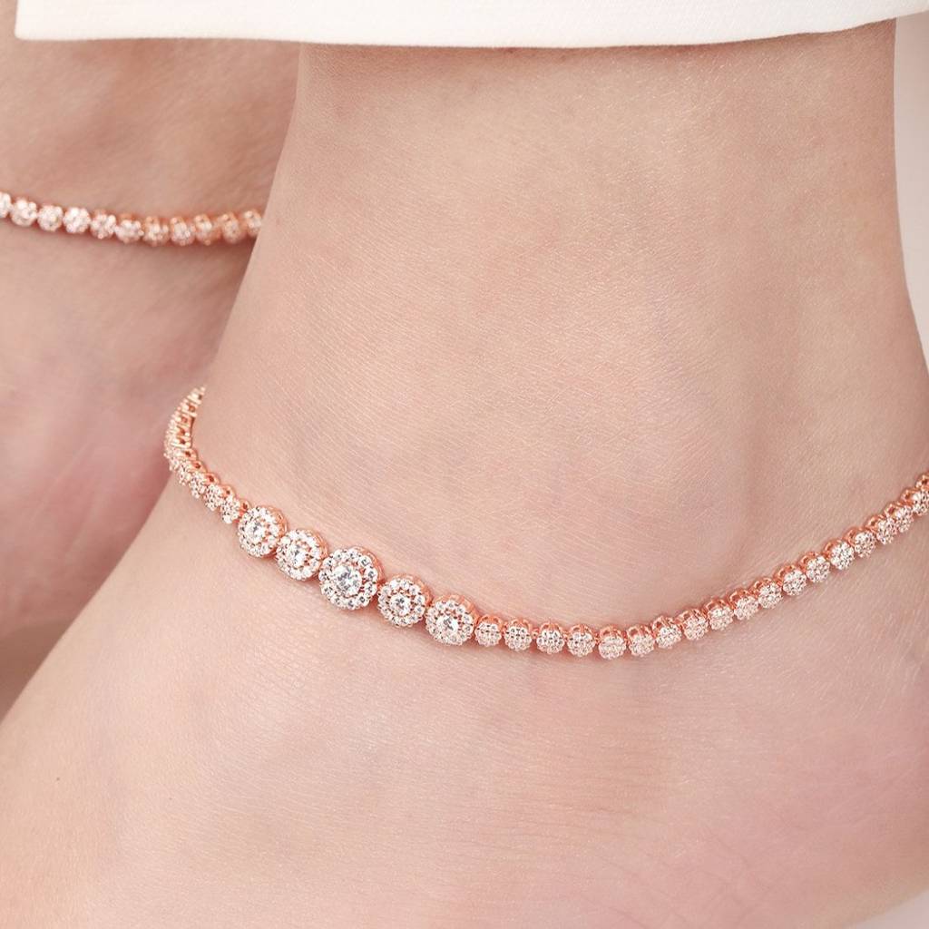 Rose Gold Plated Glimmering Fusion Cz 925 Sterling Silver Anklet