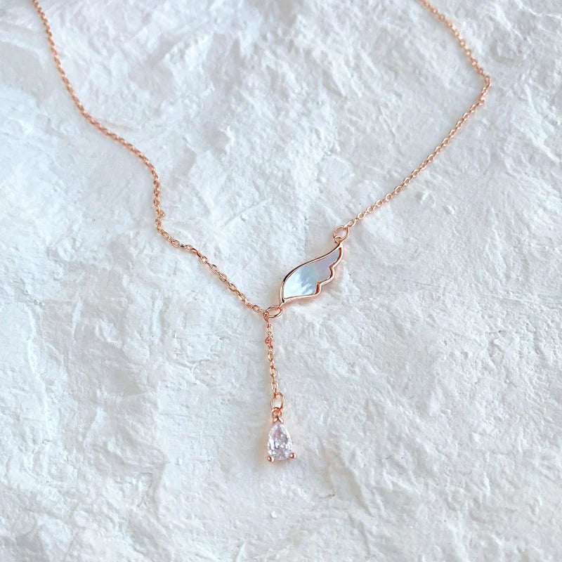 Plumes Solitaire Necklace-  Rose Gold Plated