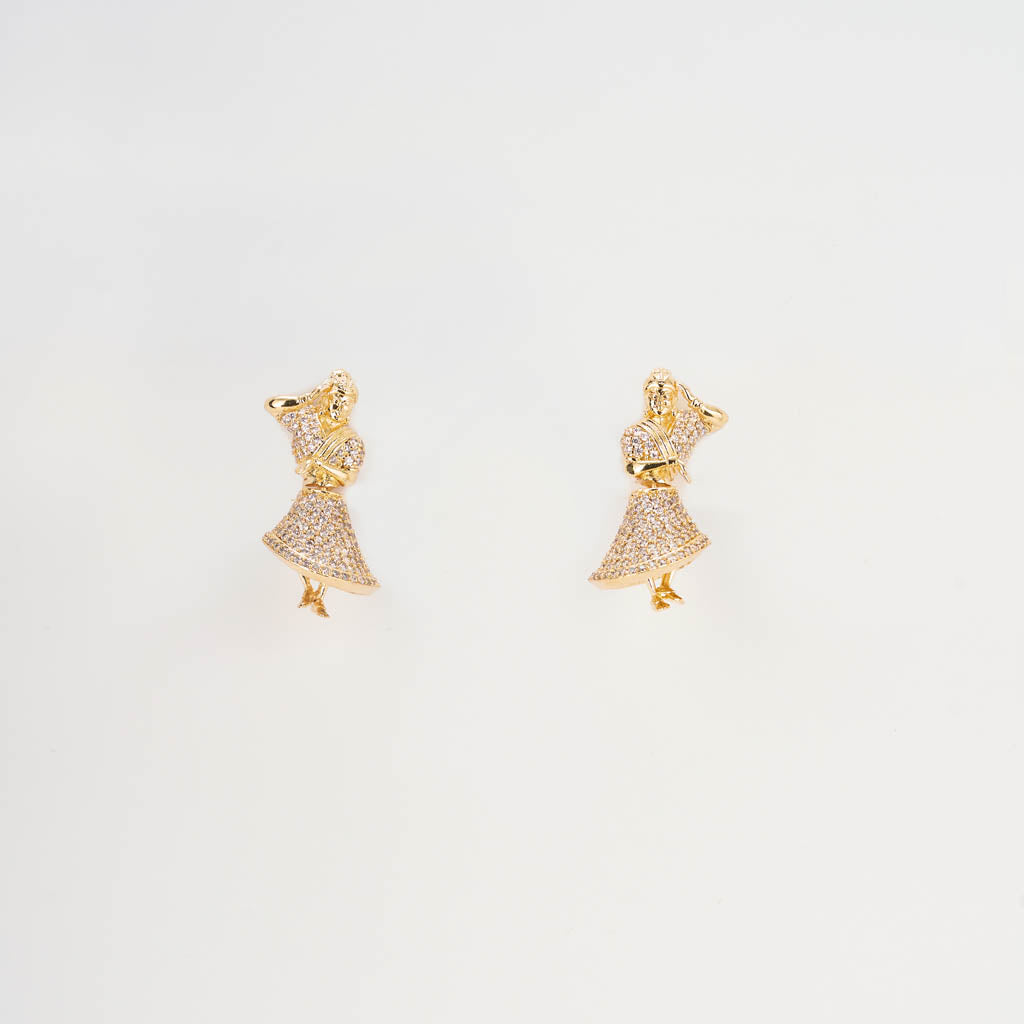 Gold green white pearl jhumkas