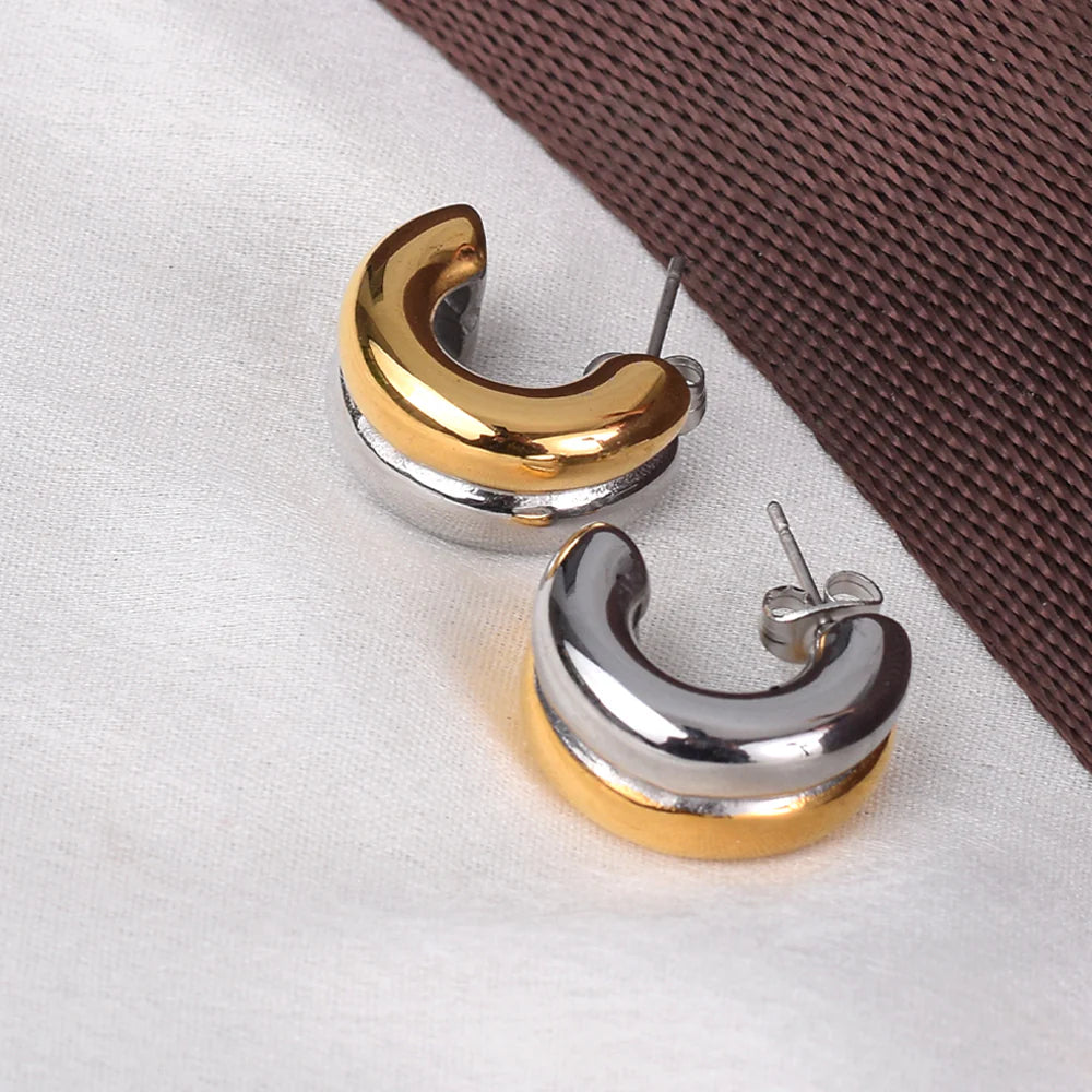 Golden Silver Chunky Hoop Earrings