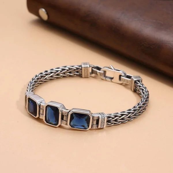 Sterling Silver Vintage Retro Sapphire Braided Bracelet