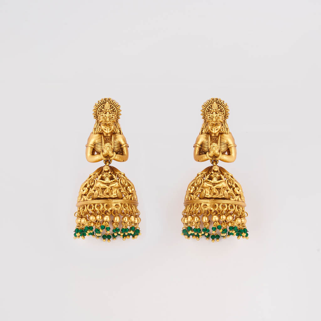 Lakshmi engraved matt gold jhumkas