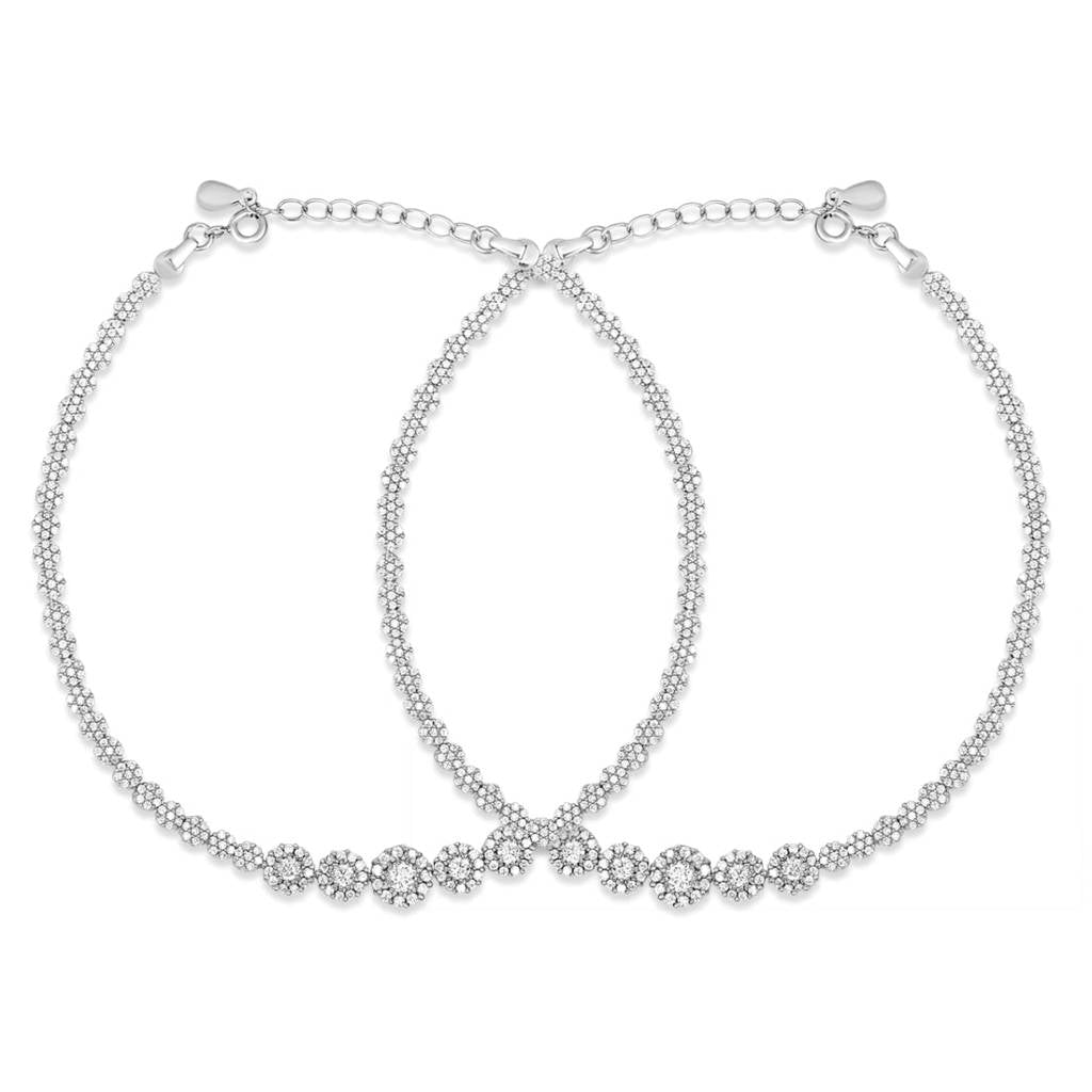 Glimmering Fusion Floral Cz Rhodium Plated 925 Sterling Silver Anklet