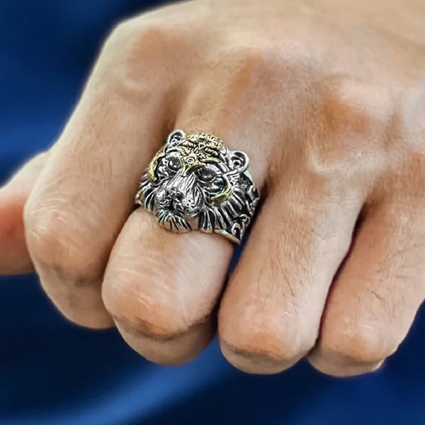 Sterling Silver Tiger Head Amulet Ring