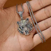 Sterling Silver Tiger Head Pendant Necklace