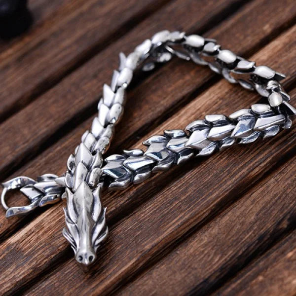 Sterling Silver Dragon Amulet Chain Bracelet