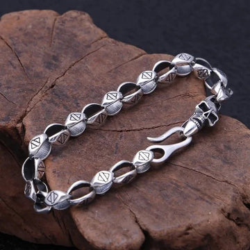 Sterling Silver Vintage Skulls Link Chain Bracelet