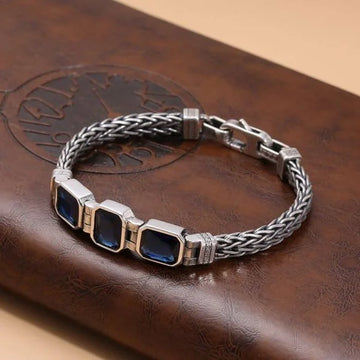 Sterling Silver Vintage Retro Sapphire Braided Bracelet