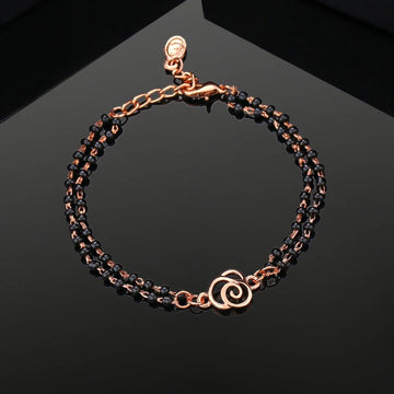 Estele Rose Gold Plated Floral Shaped Bracelet With Black Beads For Women