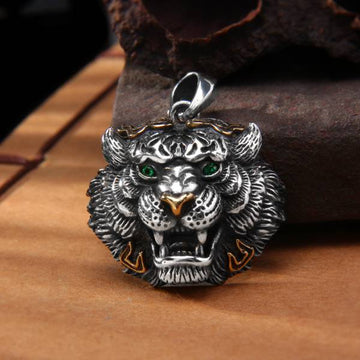 Sterling Silver Heavy Crafted Tiger Head NEcklace