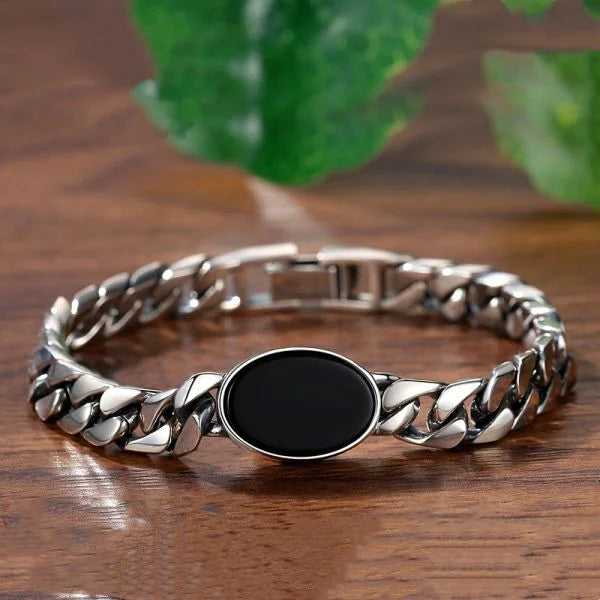 Sterling Silver Onyx Cuban Bracelet