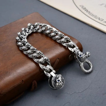 Sterling Silver Dark Hip-Hop Skull Bracelet