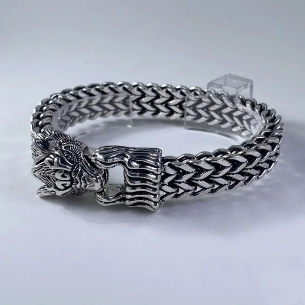 Sterling Silver Bully Dragon Head Dragon Bone Double Row Chain Bracelet