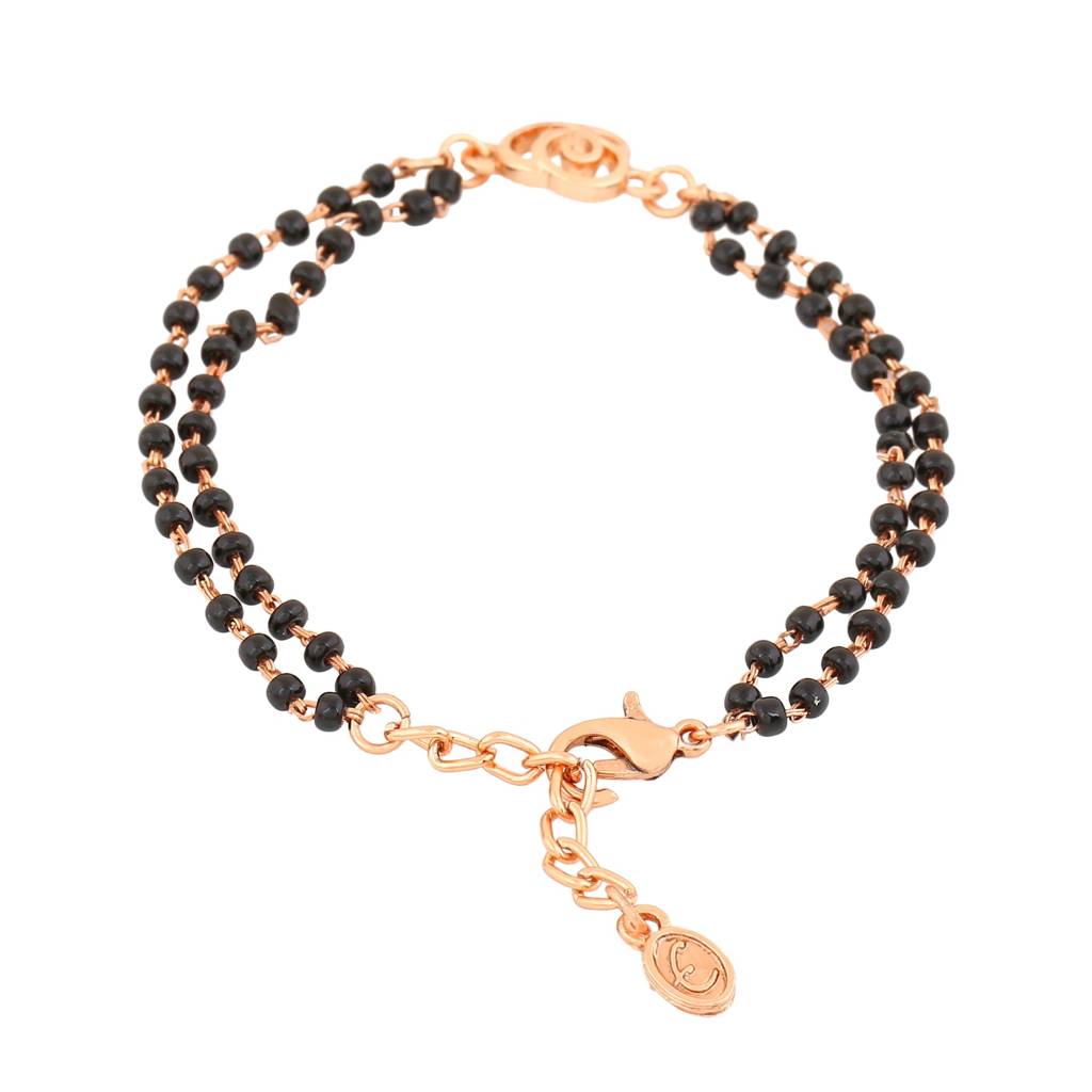 Estele Rose Gold Plated Floral Shaped Bracelet With Black Beads For Women