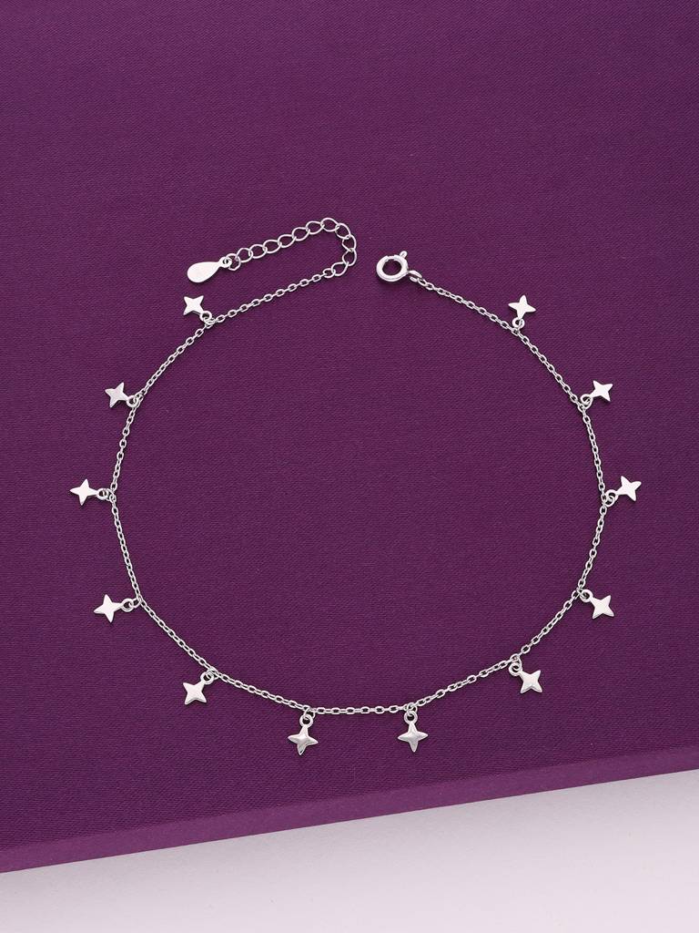 Sterling Silver Shining Star Charm Anklet
