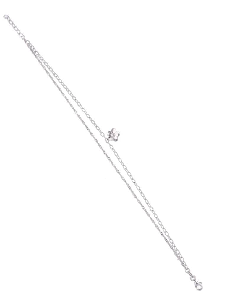 Sterling Silver Link Chain Floral Charm Anklet