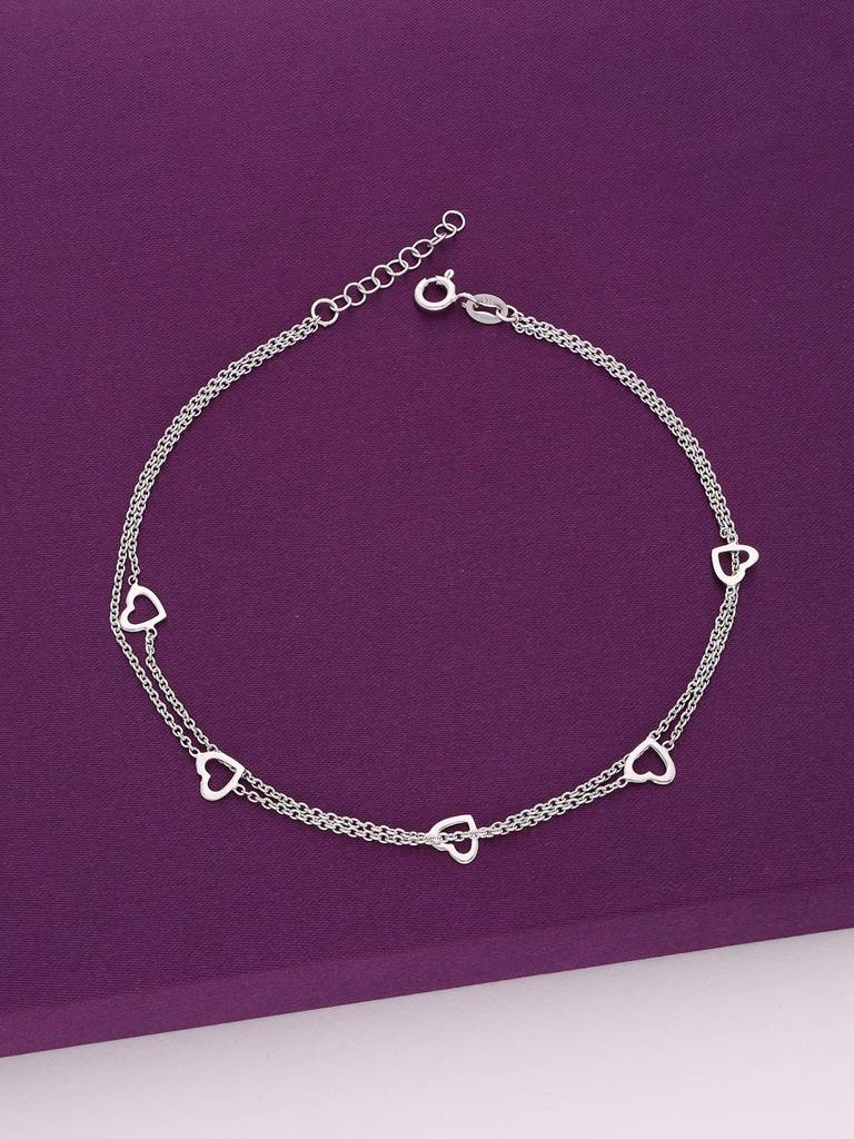 92.5 Silver Double Layered Heart Anklet