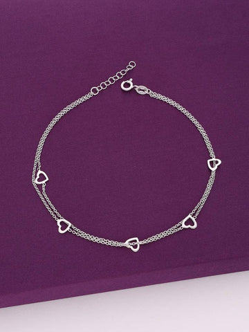 92.5 Silver Double Layered Heart Anklet