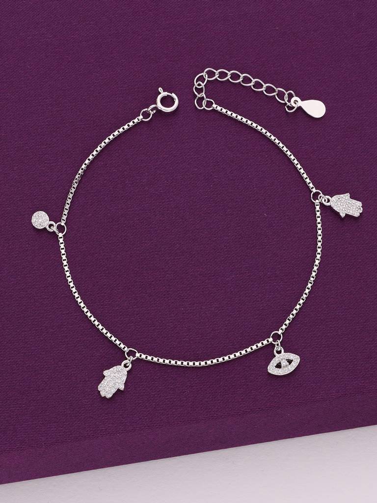 Sterling Silver Trendy Evil Eye Hamsa Charm Bracelet