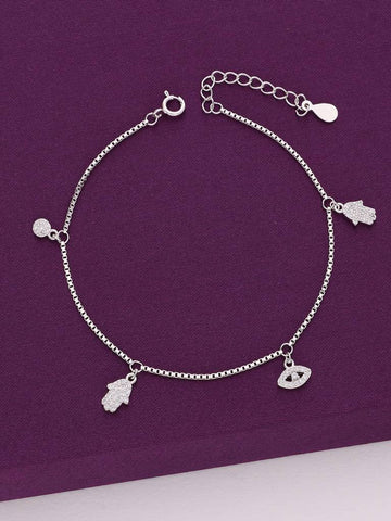 Sterling Silver Trendy Evil Eye Hamsa Charm Bracelet