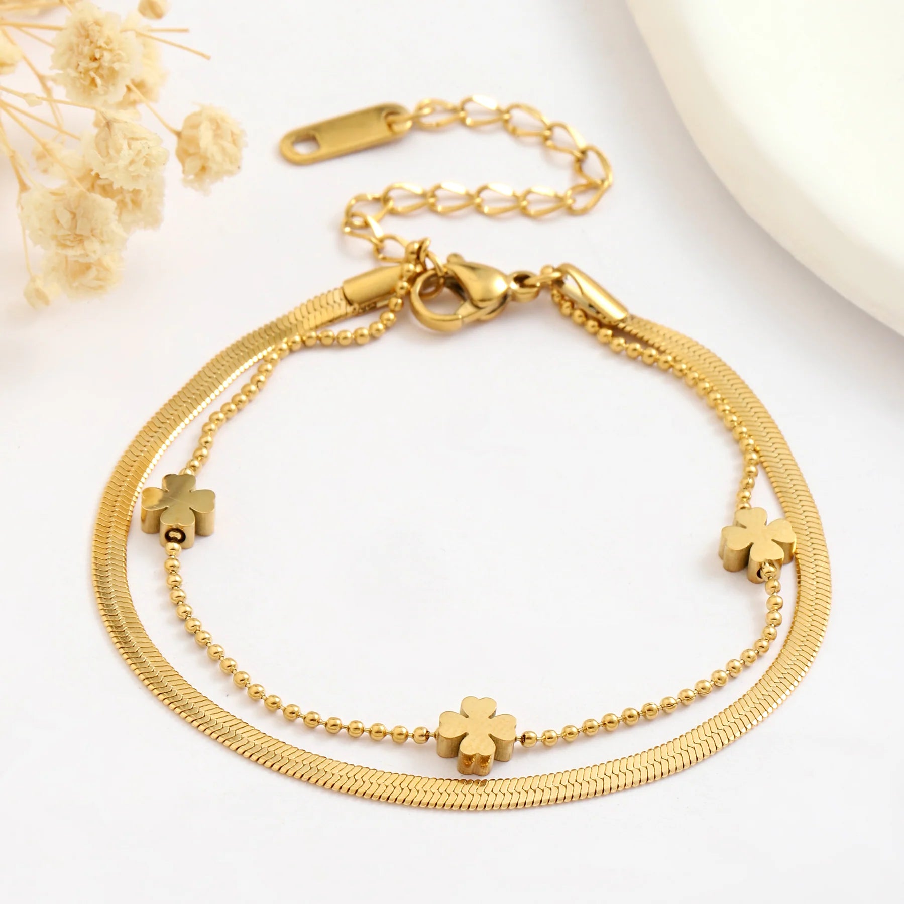 Layered Clover Gold Bracelet