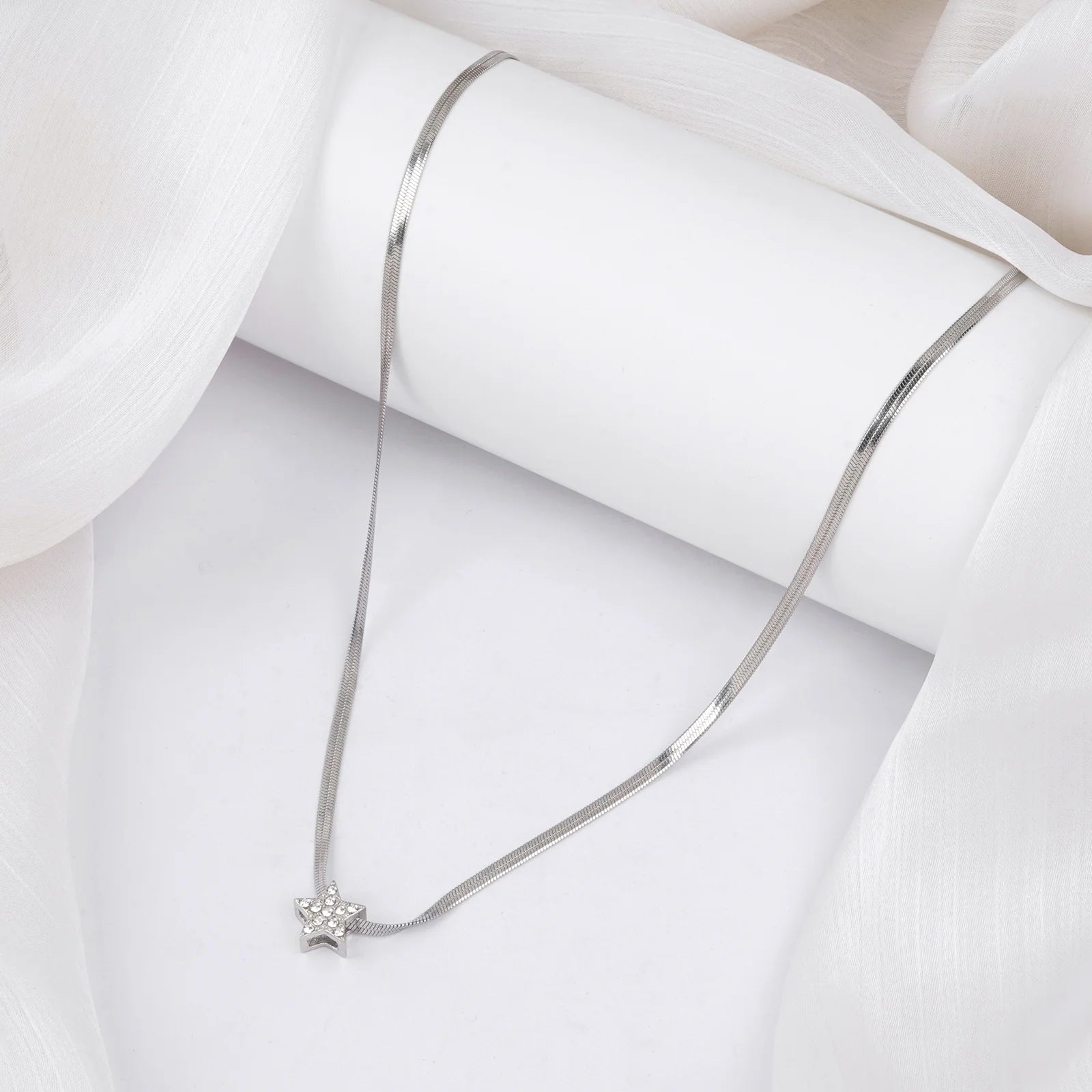 Starlasa Rhinestone Star Charm Silver Necklace