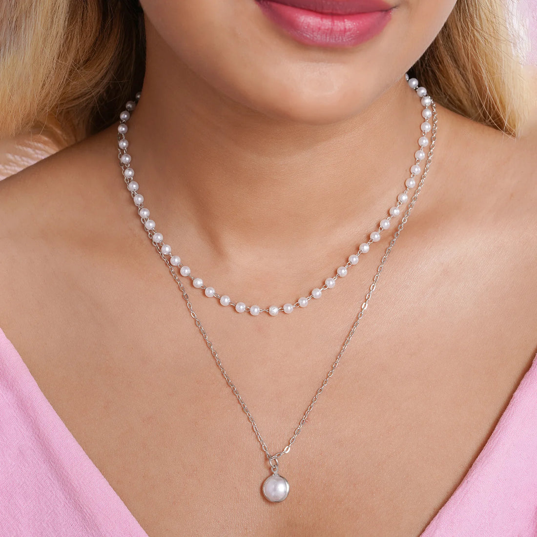 Miss T's Pearl and Silver Layered Necklace