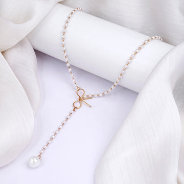 Fizah's Pearl and Gold Bow knot Necklace