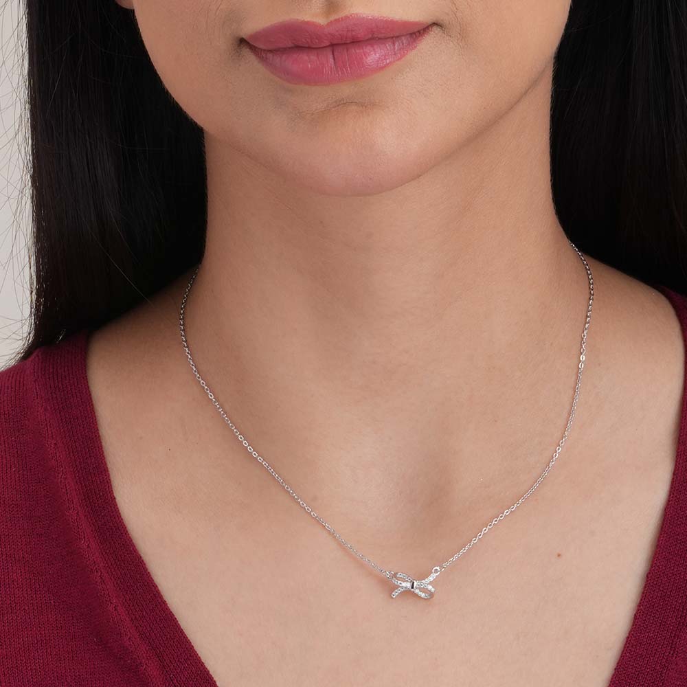 Zircon-Studded Knot Necklace  Silver