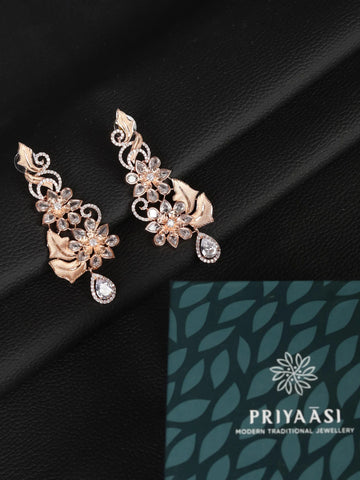 Rose Gold Plated American Diamond Floral Drop Earring