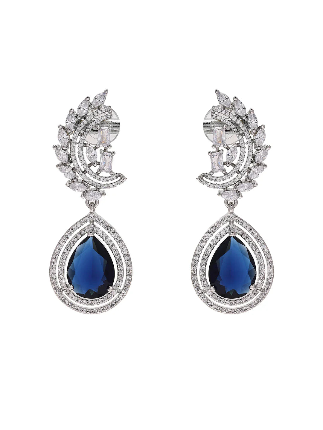 Silver-Plated American Diamond and Stunning Blue Diamond Earrings