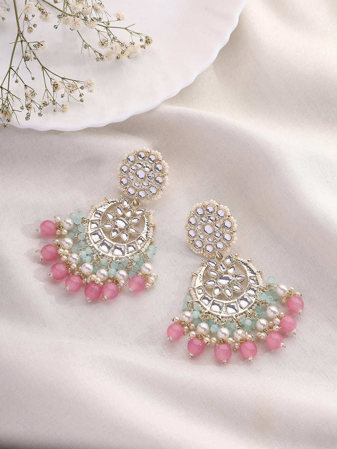Floral and Kundan Style Earrings