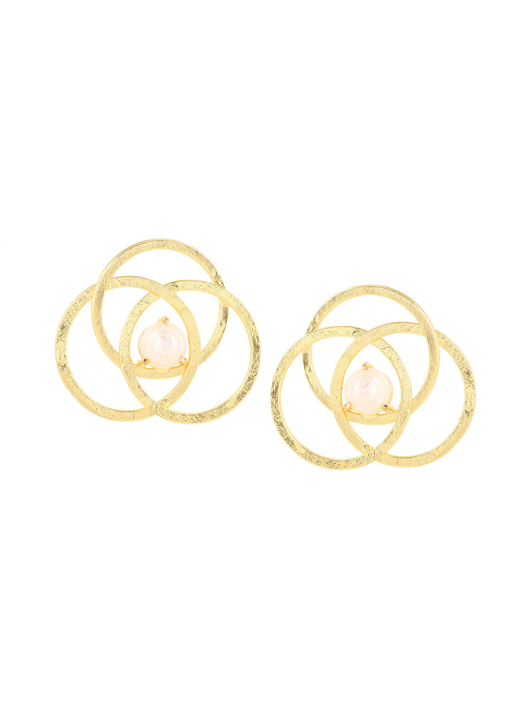 Geometric Circles Gold Plated Pearl Stud Earrings