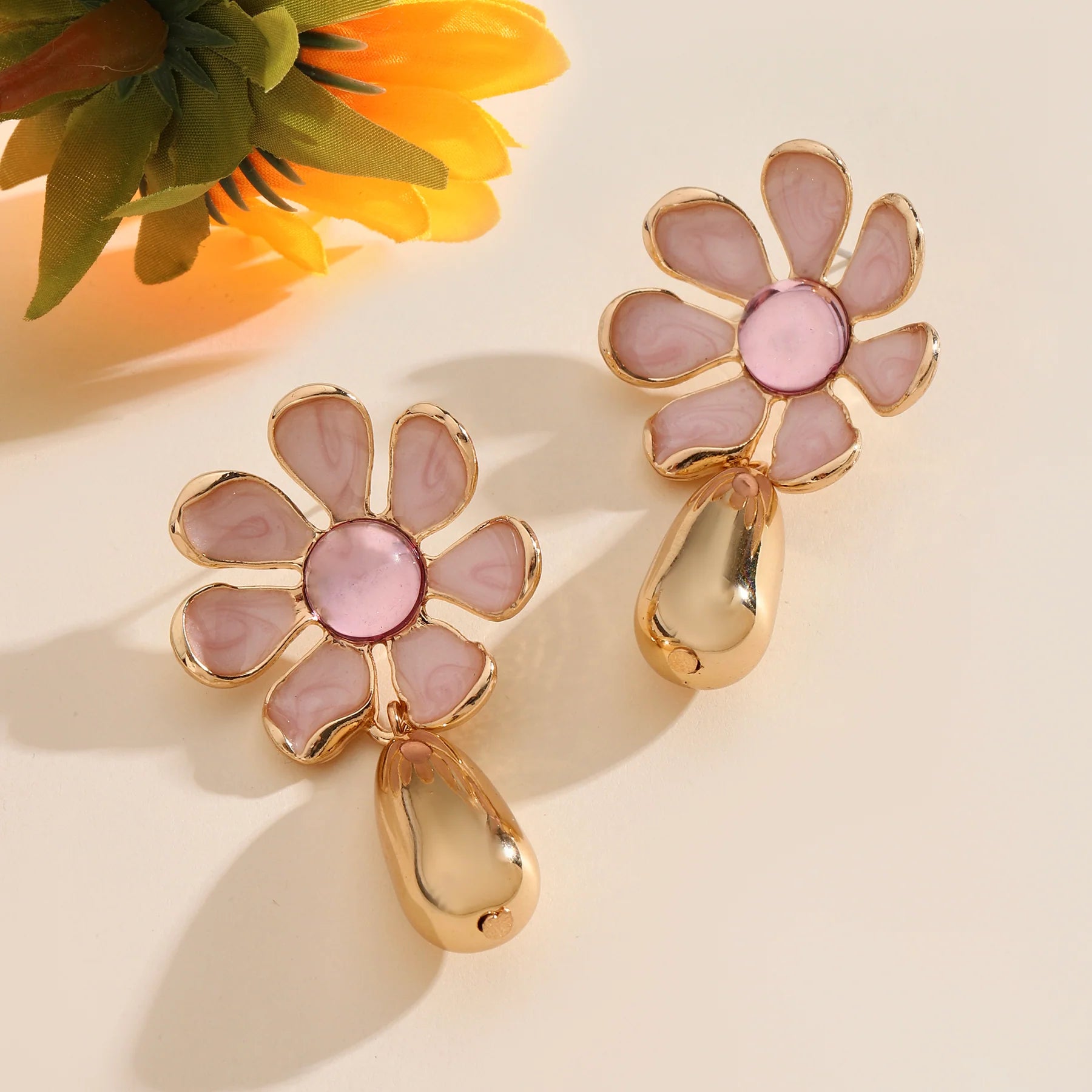 Lavish Floral Drop Gold Earring