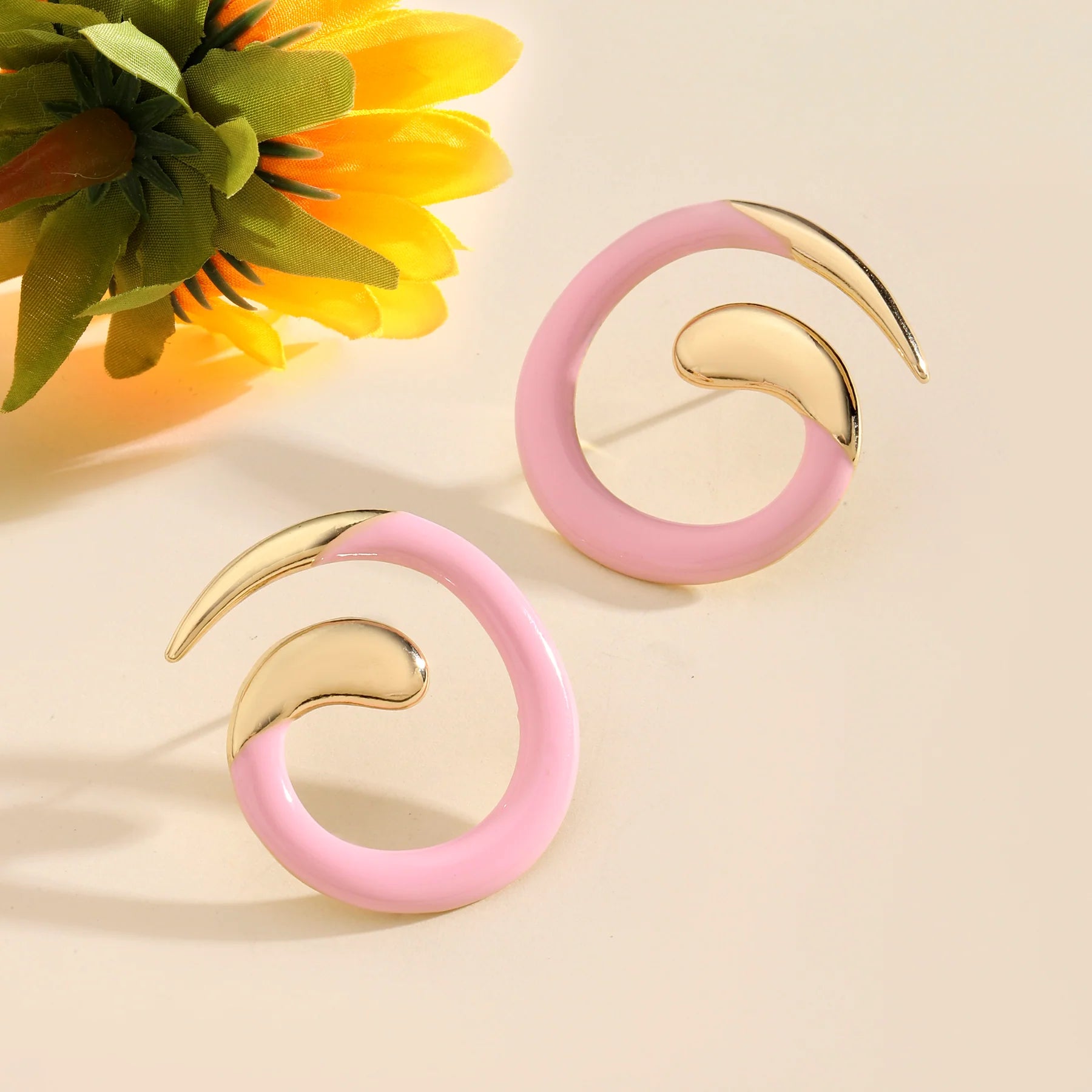 Pink Spiral Luxury Gold Earring