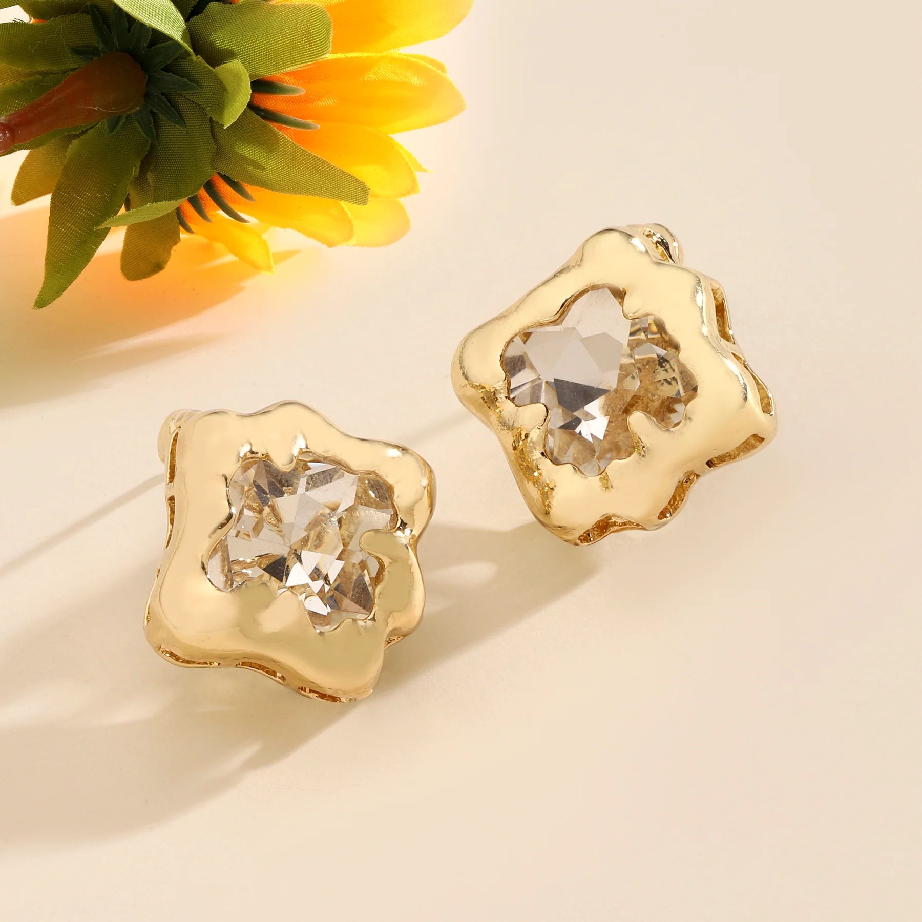 Perky Crystal Gold Stud Earring