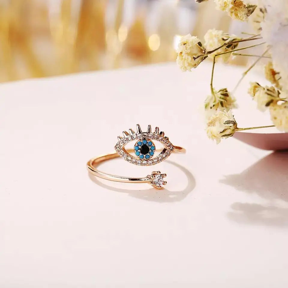 Cute Evil Eye Adjustable Ring - Rose Gold