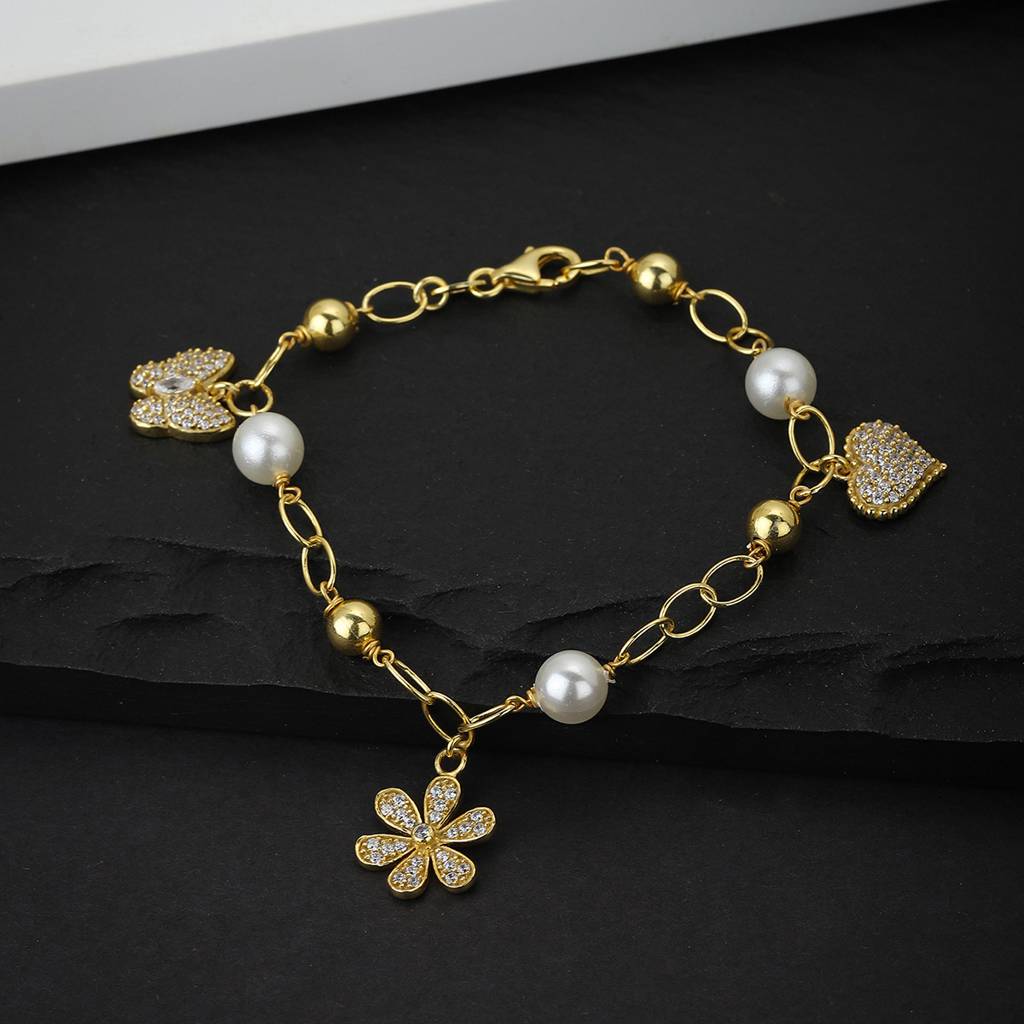 Carlton London Women Gold-Toned & White Brass Cubic Zirconia Charm Bracelet