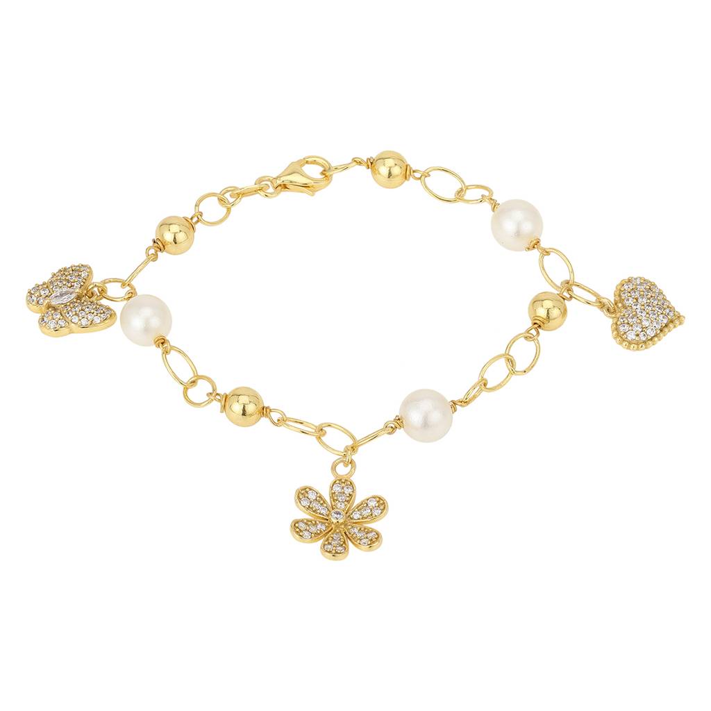 Carlton London Women Gold-Toned & White Brass Cubic Zirconia Charm Bracelet