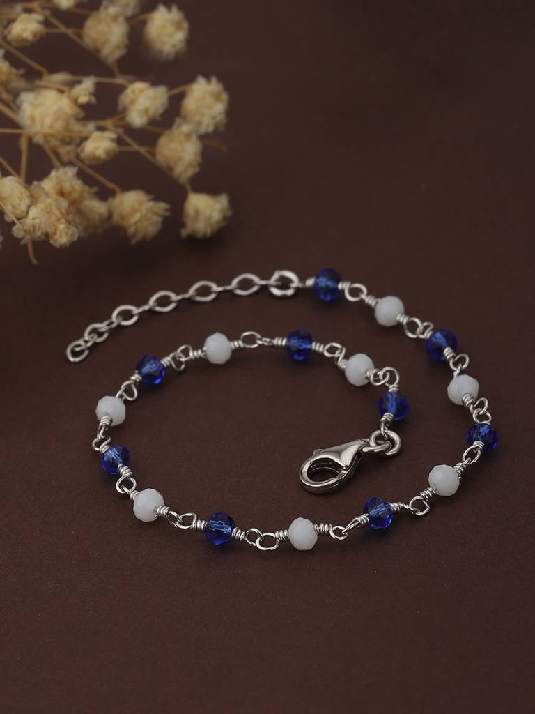 Carlton London Women Silver-Toned & Blue Brass Rhodium-Plated Charm Bracelet
