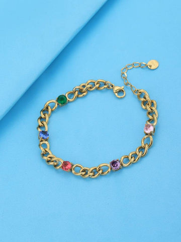 Carlton London Women Cubic Zirconia Gold-Plated Stainless Steel Link Bracelet