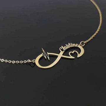 Gold Plated Infinity With Heart Beat Name