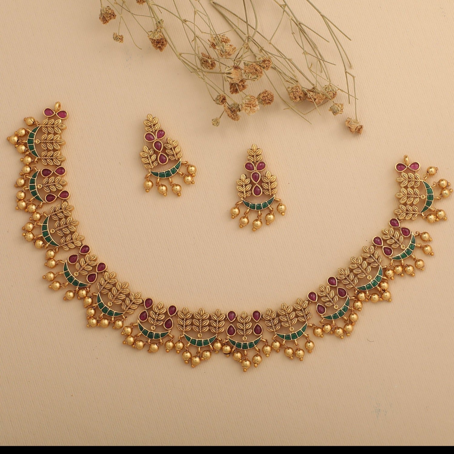Foliate Antique Enamel Necklace Set