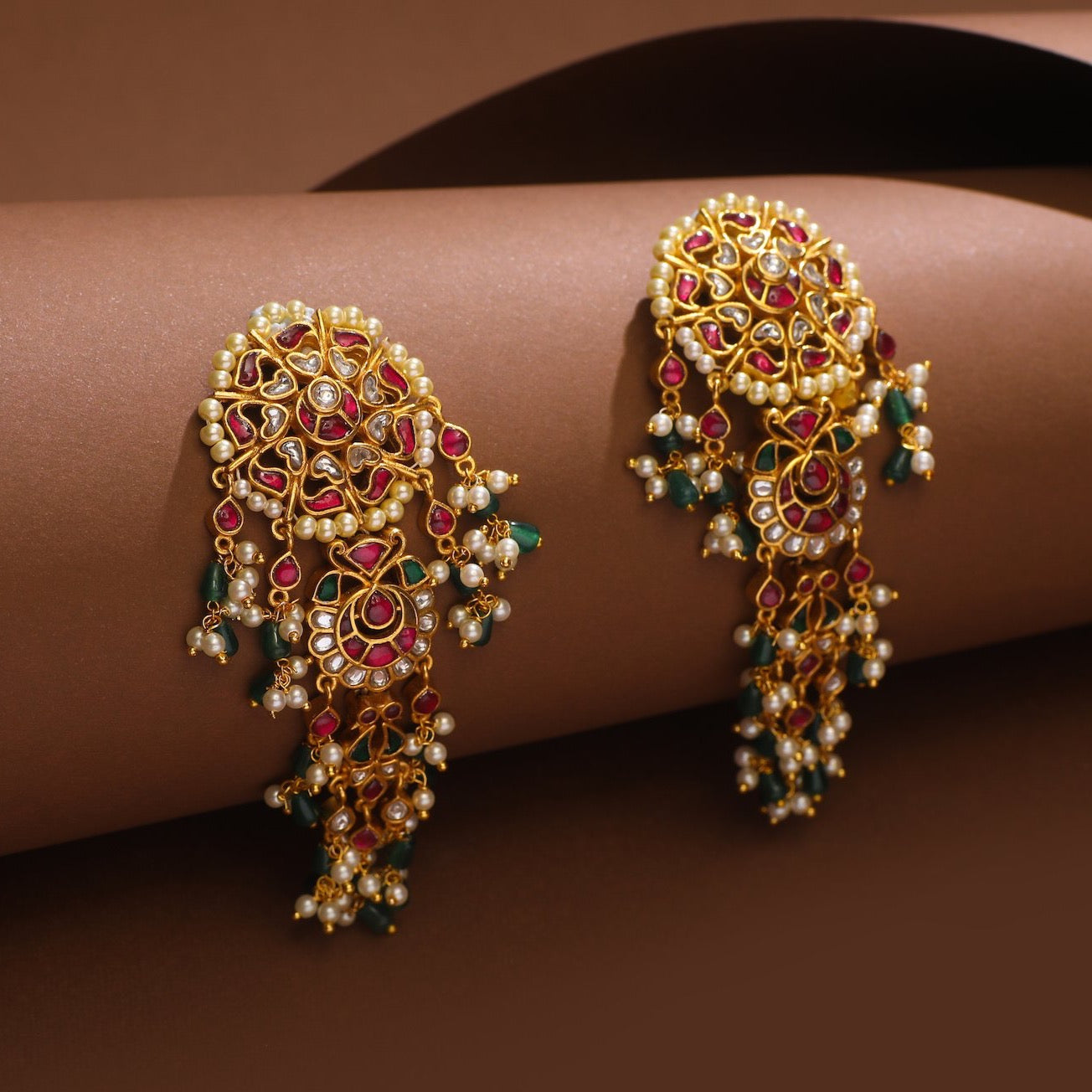 Gold Plated Kempu Jadau Earrings 01