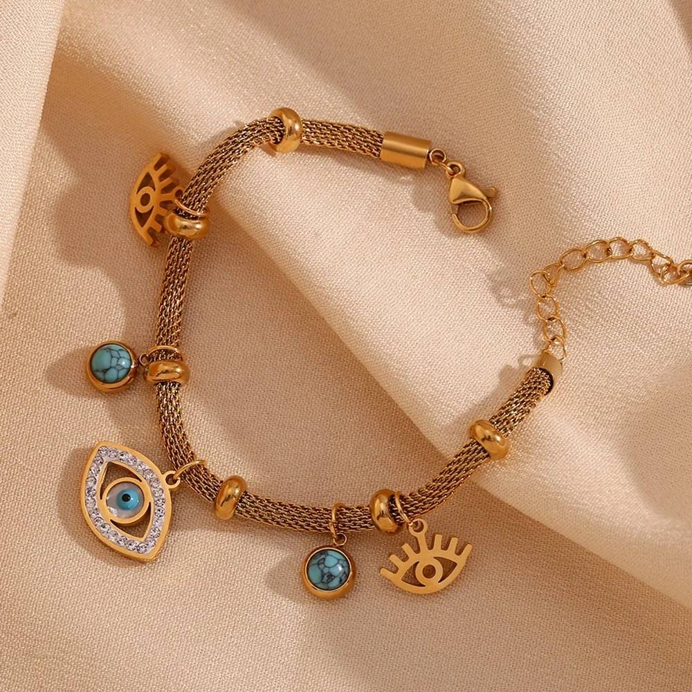 Gold Plated Monsoon Evil Eye Charm Bracelet, Moana